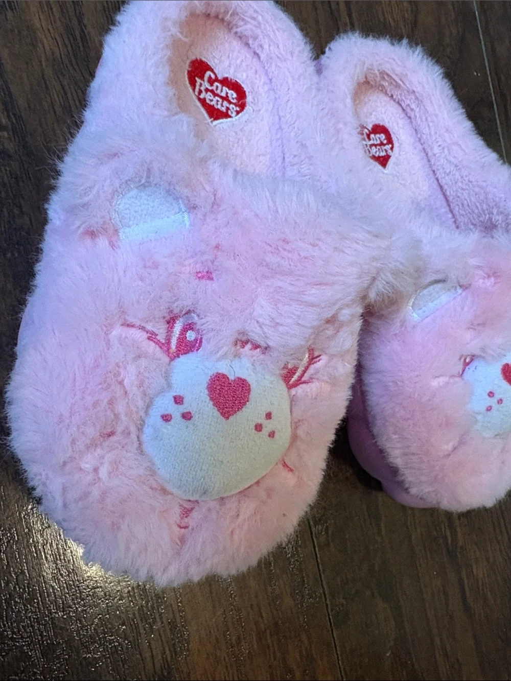 Care Bears Pink Plush Heart Character Slip-On Slippers for Kids Size 11/12